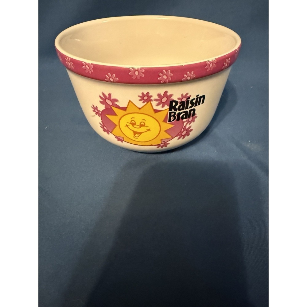 Vintage Kellogg Raisin Bran Cereal Bowl Purple Yellow Sun 2004 Collectible Sunny